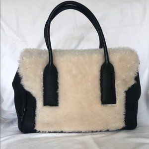 J Crew NWOT shearling and black leather handbag